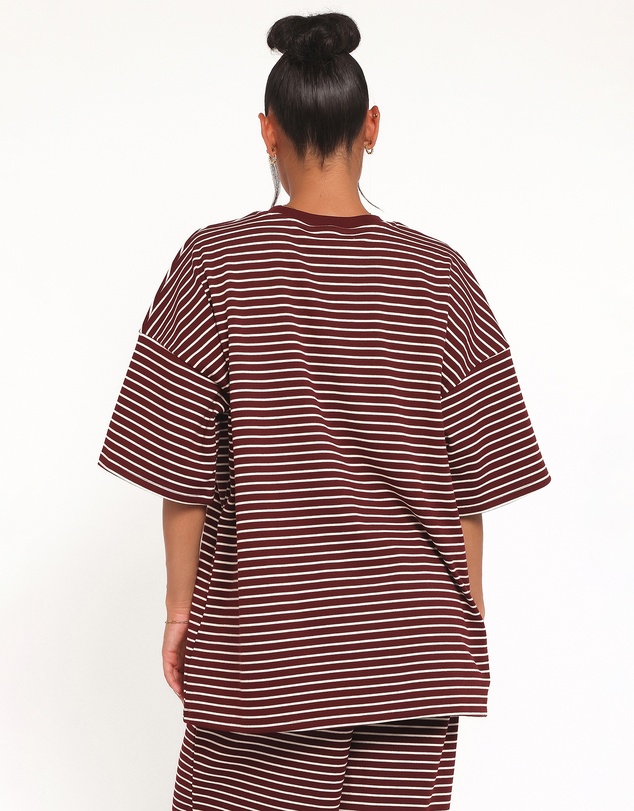 Petal & Pup - Wilda Oversized Tee - Burgundy Cream Stripe