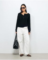 AERE - Asha Semi-Sheer Merino Wool Henley Top
