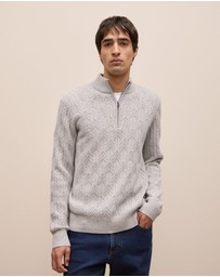 Trenery - Merino Nep Cable Half Zip in Grey Melange