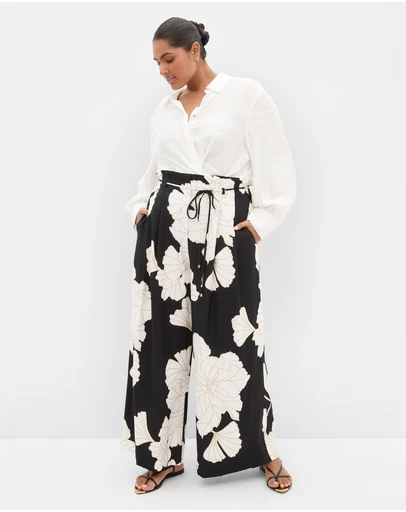 City Chic - Plus size Athena Linear Print Wide Leg Pant - black