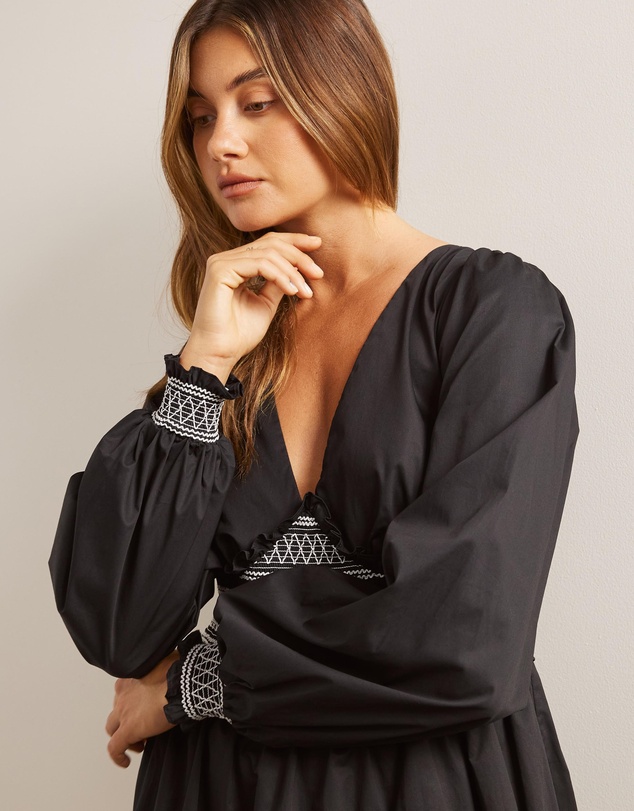 AERE - Organic Cotton Contrast Embroidery Capsule Mini Dress