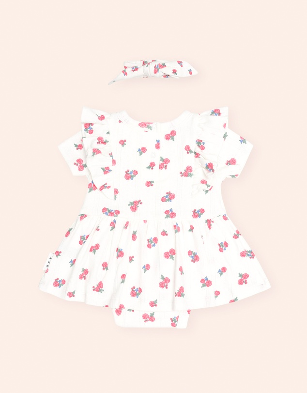 Huxbaby - Floral Pointelle Sleeveless Dress Romper and Headband - Babies