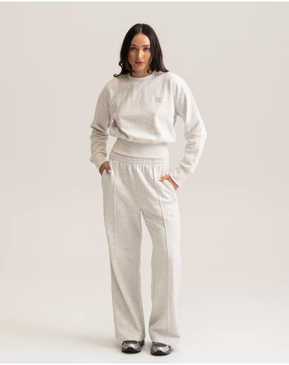 HyperLuxe The Label - Logo Embroidered Pintuck Sweatpants