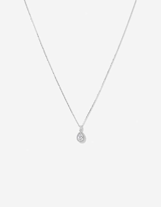 Michael Hill - Pear Cubic Zirconia Halo Pendant Necklace in Sterling Silver