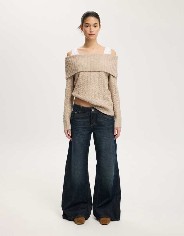 Cotton On - Fluffy Cable Off Shoulder Knit