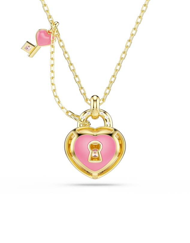 Swarovski - Idyllia Pendant, Mixed Cuts, Heart, Key, Pink, Gold-Tone Plated