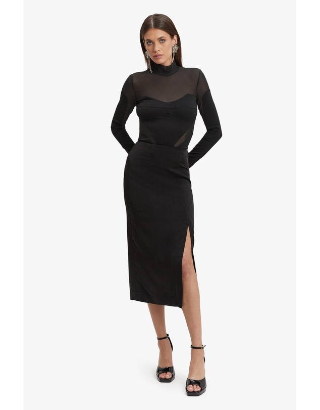 knee length dresses for ladies Printed Bardot Long Sleeve Midi Dress | Josefen main image 0