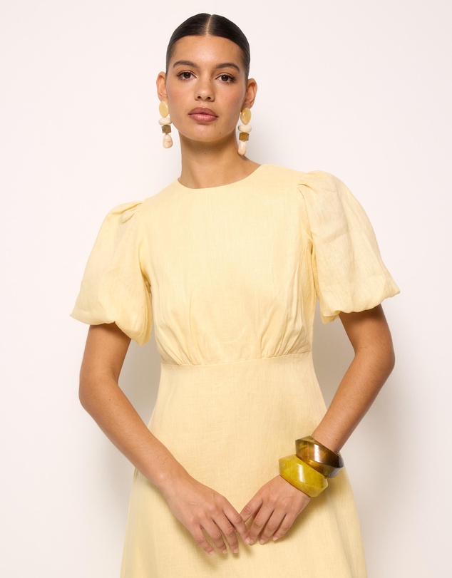 AERE - Elowen Linen Puff Sleeve Midi Dress