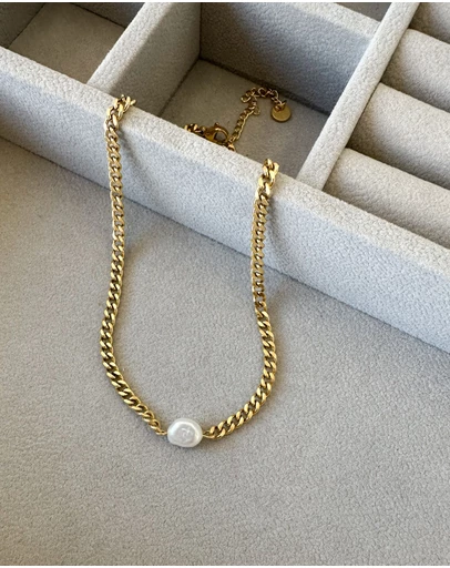Pastiche - Eliah Pearl Necklace-Gold plated stainless steel