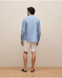 Trenery - Regular Fit Poplin Stripe Long Sleeve Shirt in Dusty Blue