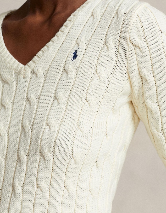 Polo Ralph Lauren - Kimberly Cable Knit Cotton V-Neck Sweater