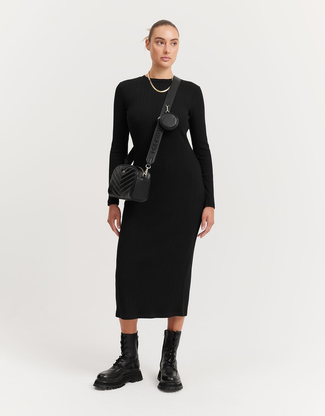 chinese dress ladies Country Road merino black midi dress with adjustable belt main image 0