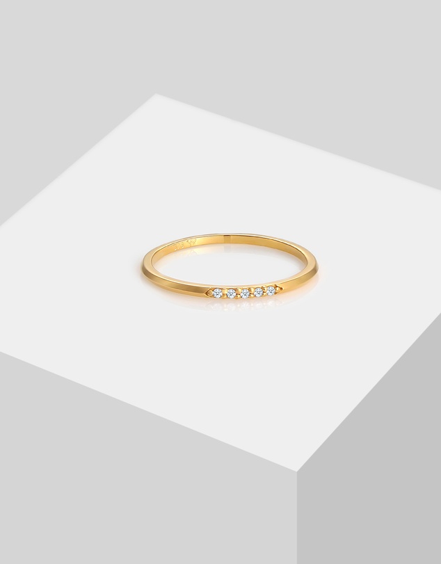 Elli Jewelry - Ring Band Elegant Fine with Diamonds(0.025 ct) in 375 Gold