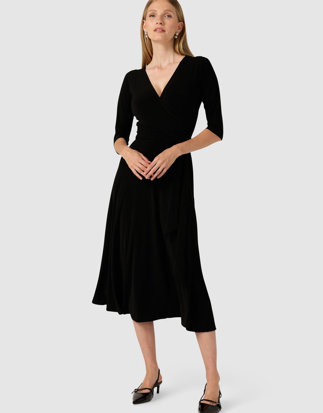 SACHA DRAKE - 3/4 Sleeve Reverse Wrap Midi Dress