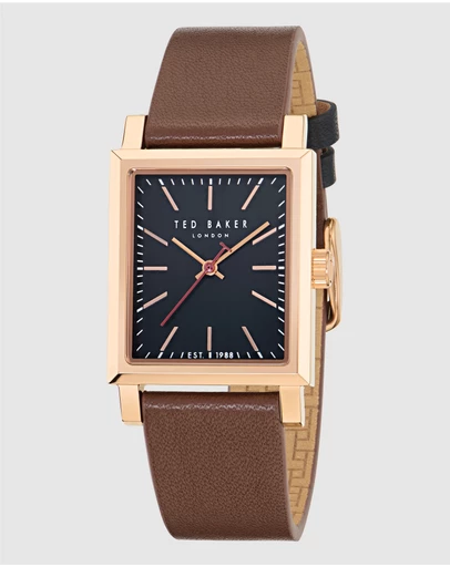 Ted Baker - Jaareth Rose Gold-Tone Black Brown Leather Watch