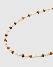Nialaya Jewellery - Mini Beaded Choker with Pearls and Tiger Eye