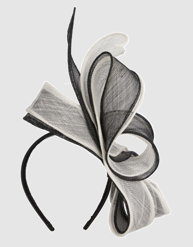 Max Alexander - Cream and Black Sinamay Bow Racing Fascinator