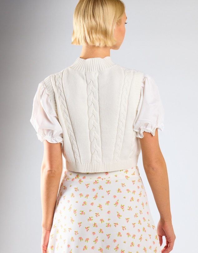 Glamorous - Contrast Puff Sleeves Cropped Knitted Top