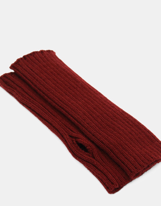 Morgan & Taylor - Asha Rib Knit Fingerless Gloves in Burgundy Red