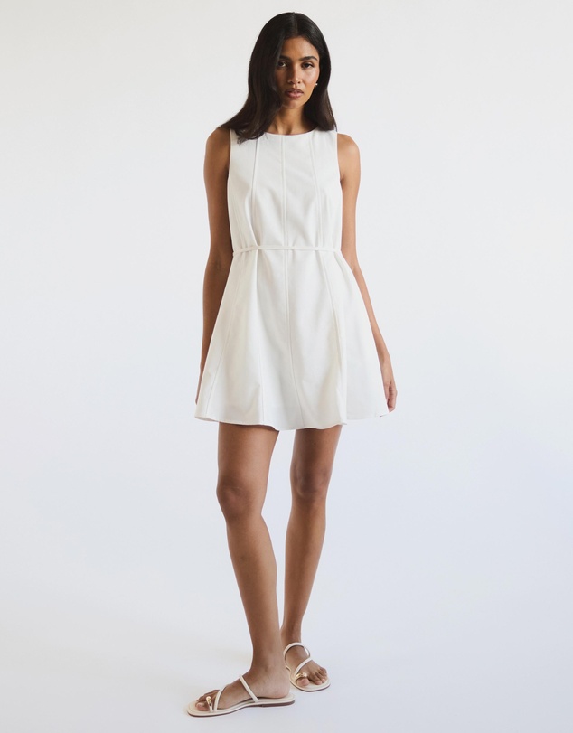 Atmos&Here - Willow Linen Blend A-Line Mini Dress with Top Stitching Detail