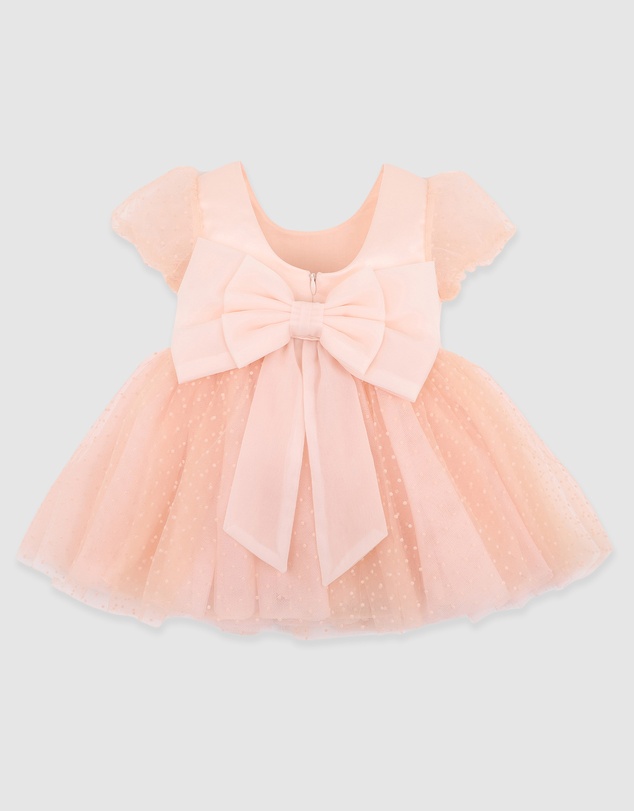 Bebe by Minihaha - Peach Spot Puff Sleeve Dress With Back Bow