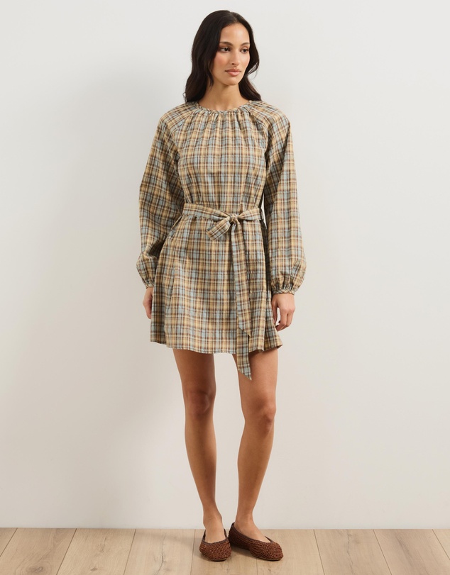 Atmos&Here - Elva Checkered Cotton Blend Mini Dress