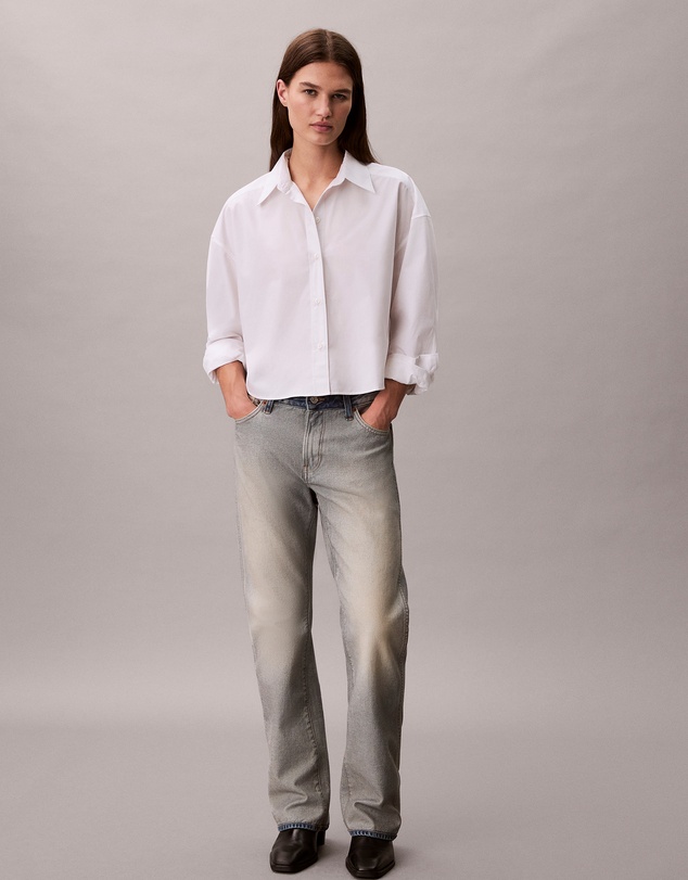 Calvin Klein - Poplin Relaxed Cropped Button-Down Shirt