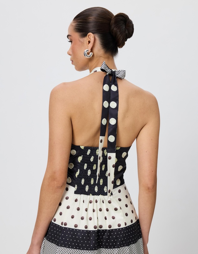 Tussah - Liza Polka Dot Satin Halter Dress
