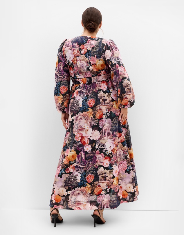 City Chic - Plus size Sheer Bloom Print Tie Front Maxi Dress - rose