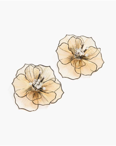 Lovisa - Gold Diamante Laser Cut Black Outline Full Flower Earrings