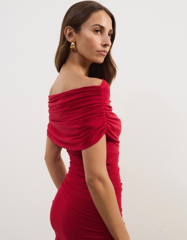 Atmos&Here - Bonnie Off Shoulder Mesh Maxi Dress