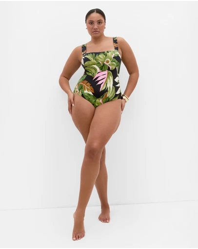 City Chic - Plus size Paradiso Print 1 Piece - black