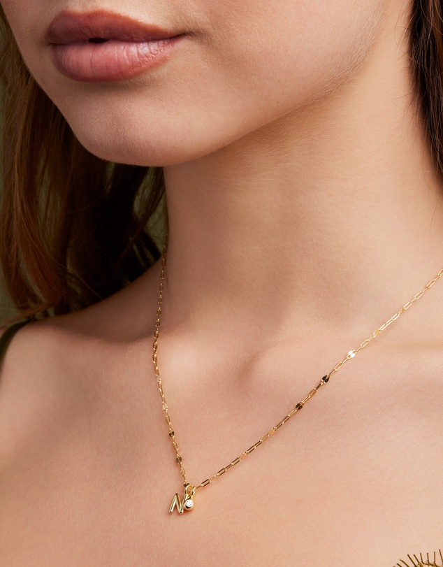 Zoe Olivia - 14K Gold Vermeil Imprint Initial N Cubic Zirconia Necklace
