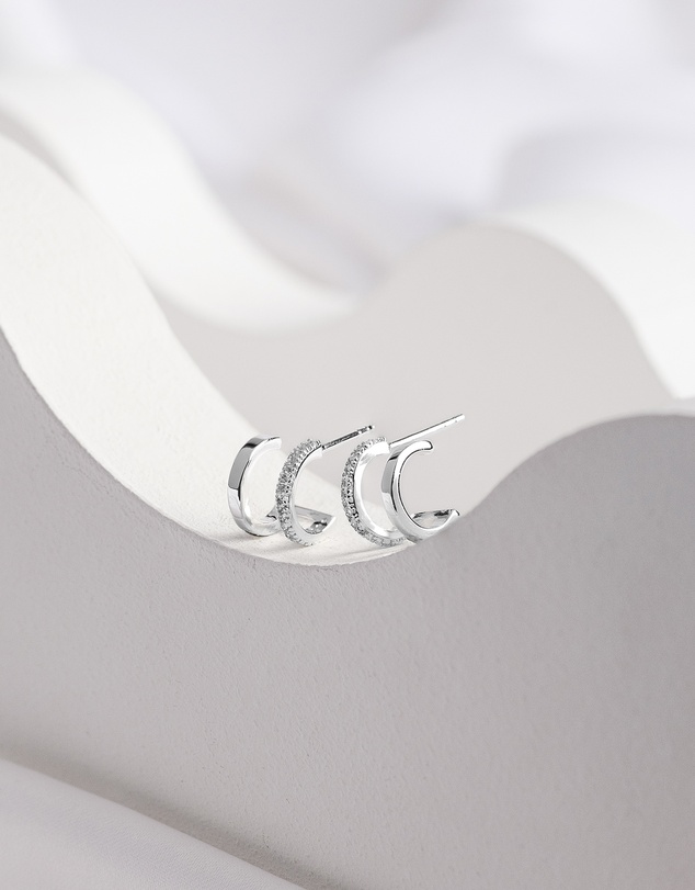 Wanderlust + Co - Classic Double Pave Silver 9mm Huggie Earrings