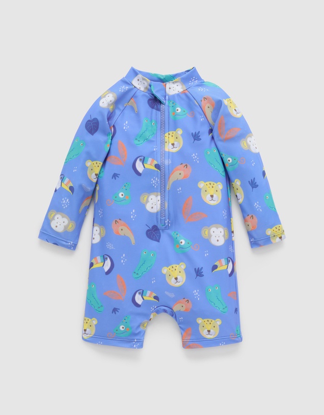 Purebaby - Printed Long Sleeve Sunsuit- Kids-Babies