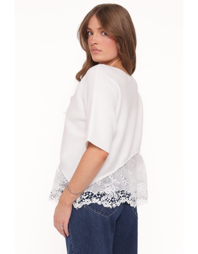 Petal & Pup - Chase Lace Hem Ribbed Top - Ivory