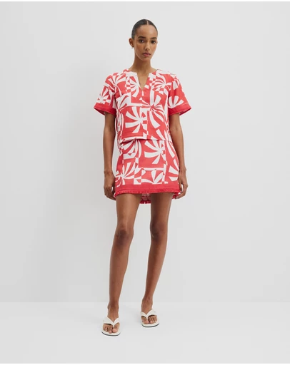 Country Road - Organically Grown Linen Print Fray Mini Skirt