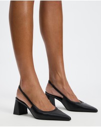 Atmos&Here - Raven Leather Slingback Heels