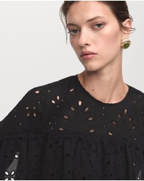 M.N.G - Blouse With Embroidered Eyelet Ruffles