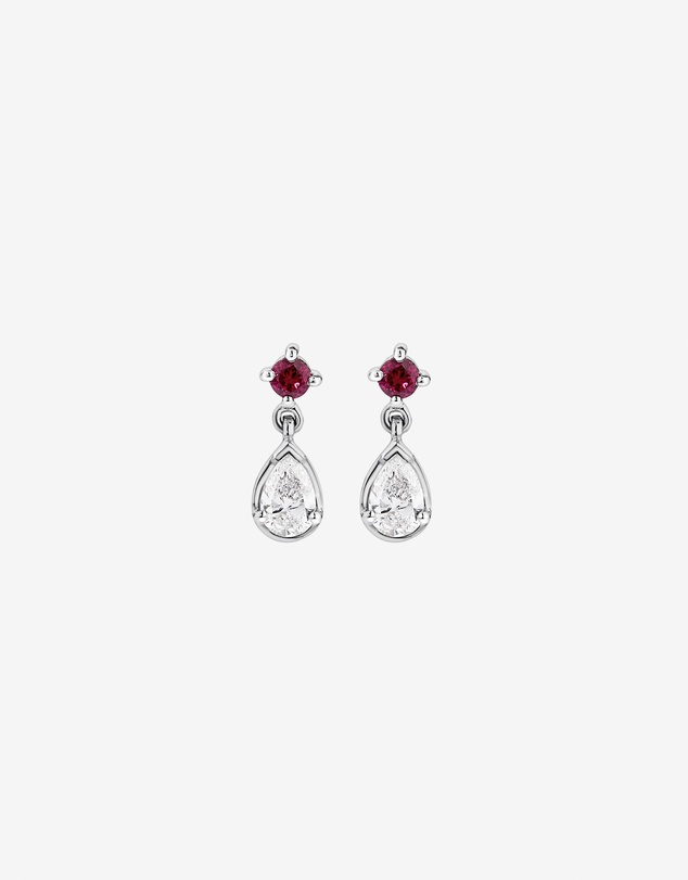 Michael Hill - 0.74 Carat TDW Pear Laboratory-Grown Diamond & Created Ruby Pendant and Earring Gift Set in Silver