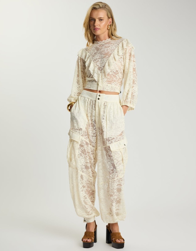 ONE TEASPOON - Savage Romance Utility Lace Pants - Vintage White
