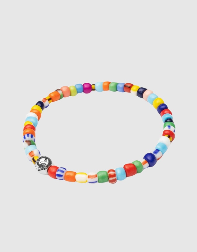 Nialaya Jewellery - Wristband with Assorted Vintage Trifocal Beads and Silver