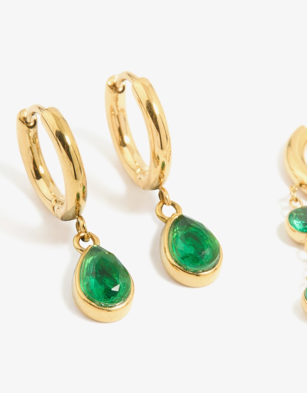 Lovisa - Waterproof Gold Plated Stainless Steel Green Cubic Zirconia Huggie Earrings 2-Pack