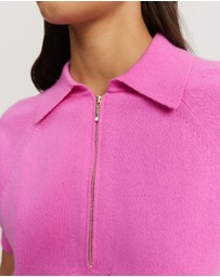 Country Road - Gcs-certified Cashmere Blend Zip-through Knit Polo
