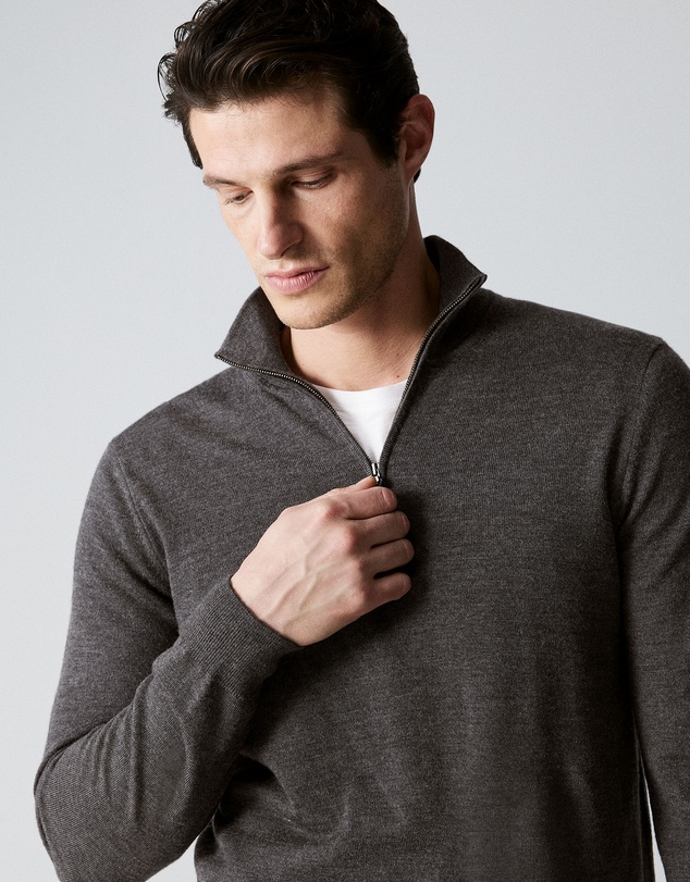 Trenery - Merino Half Zip Knit in Charcoal