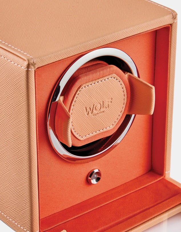 Wolf - WOLF Cub Seltzer Single Watch Winder with Cover Peach/Orange