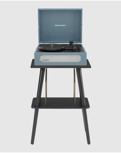 Crosley - Crosley Voyager Bluetooth Portable Turntable + Entertainment Stand Bundle - Washed Blue