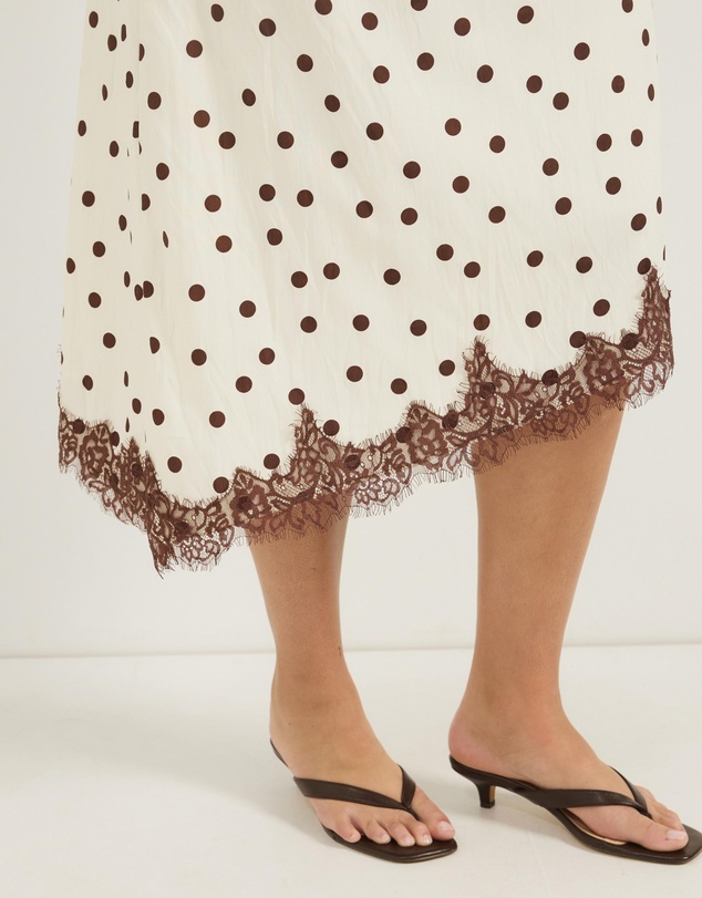 Atmos&Here Curvy - Polka Dot Midi Dress With Lace Trim