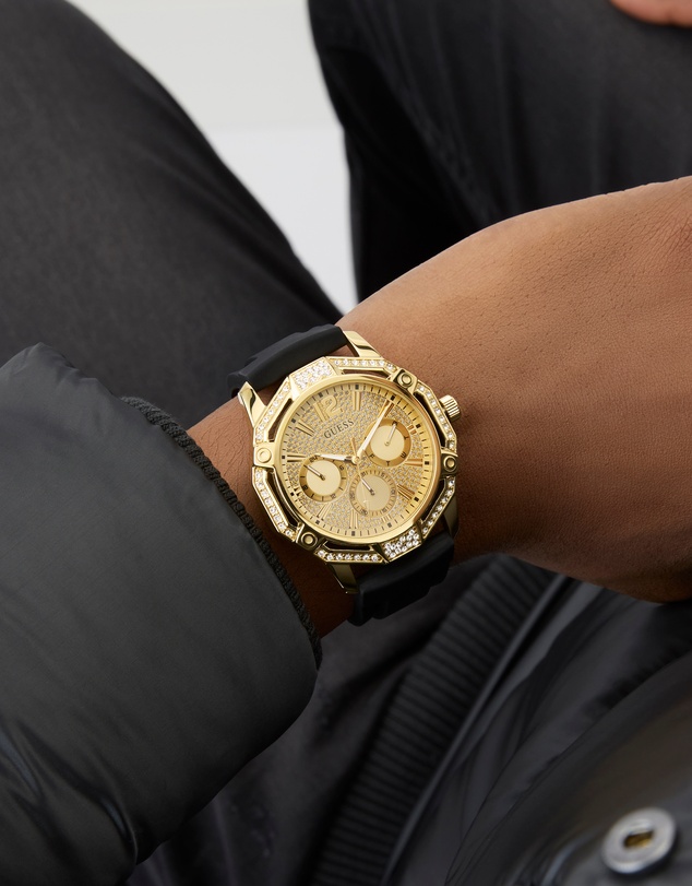 GUESS - Guess Regal Mens Black Gold Tone Multi-function Watch
