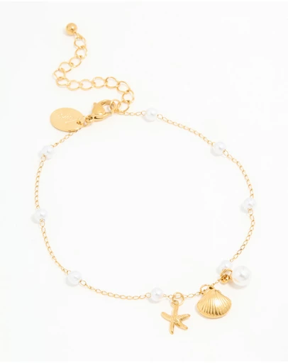 Lovisa - Waterproof Gold Plated Stainless Steel Pearl Star & Shell Charm Anklet